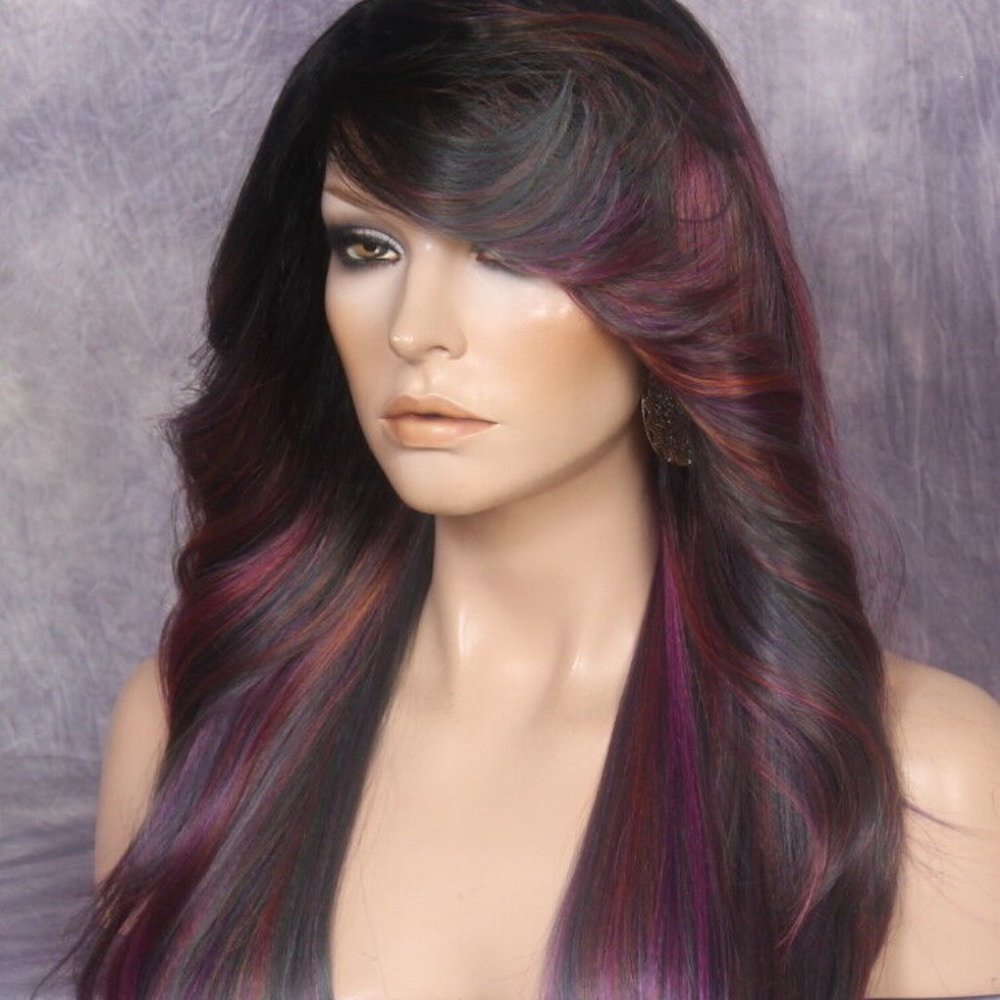 Human hair Blend Wig purple mix color, Heat OK - Picture 1 of 12